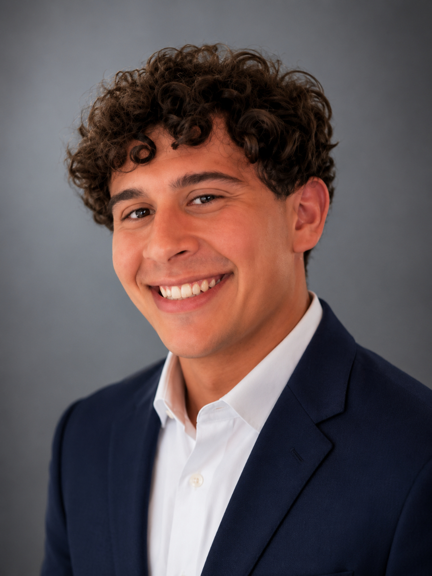 Smiling young professional in navy suit