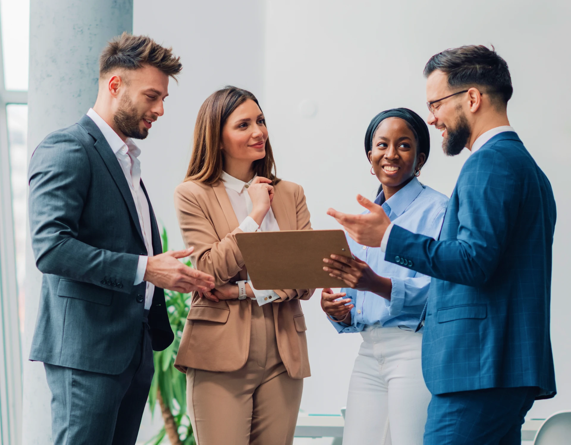 Diverse group collaborating in office setting